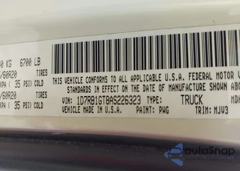 2010 Dodge Ram 1500 Slt/Sport/Trx from USA, damaged, VIN 1D7RB1GT8AS226323